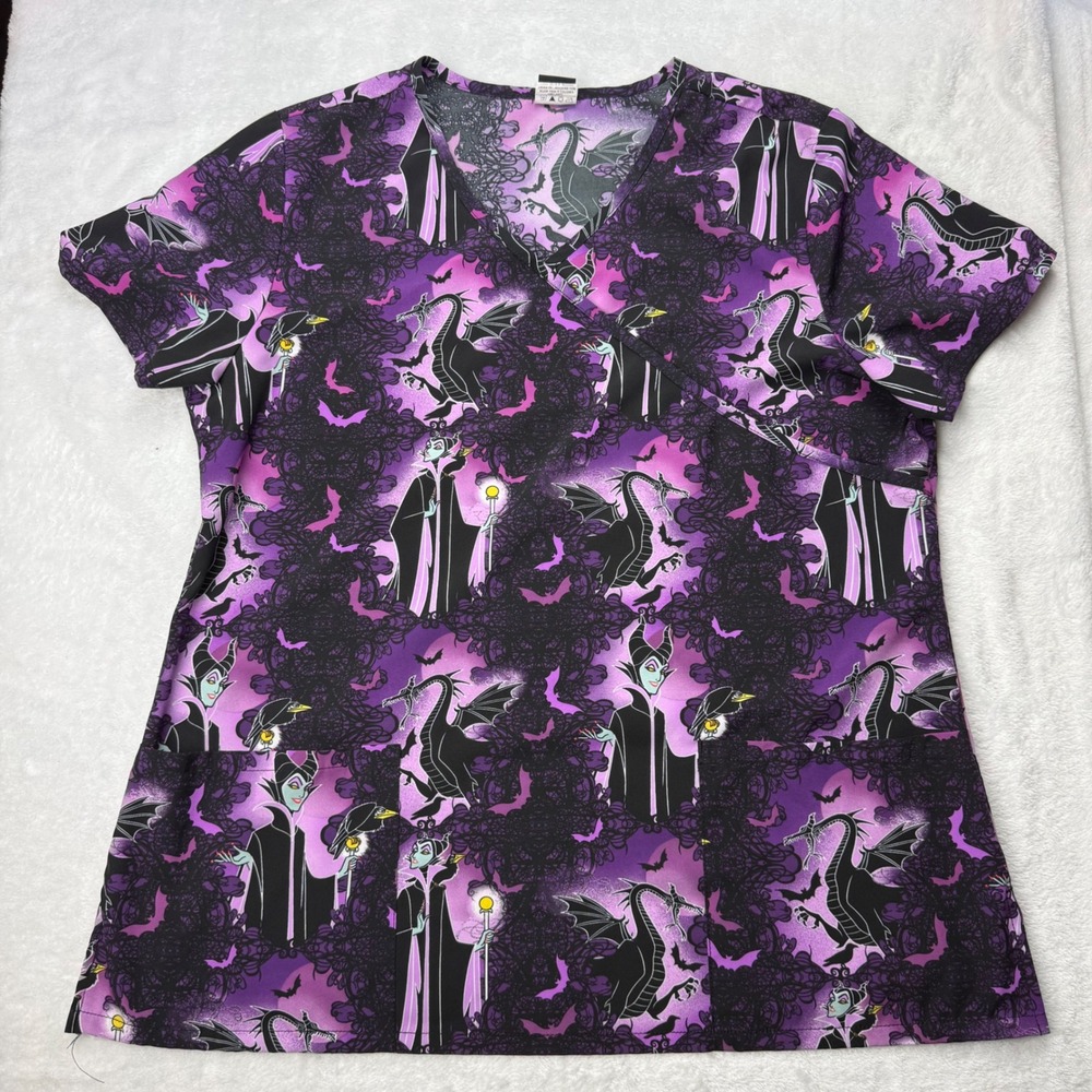 Disney Villains Maleficent Scrub Top Purple Dragon Mock Wrap Large WM30T730LA
